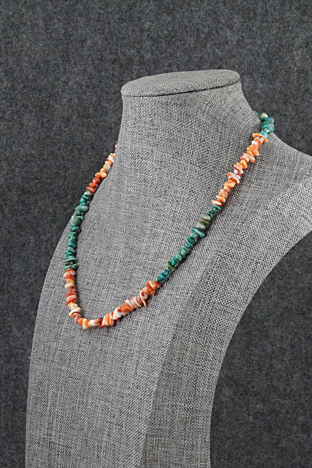 Turquoise, Spiny Oyster & Sterling Silver Necklace 17" - Doreen Jake