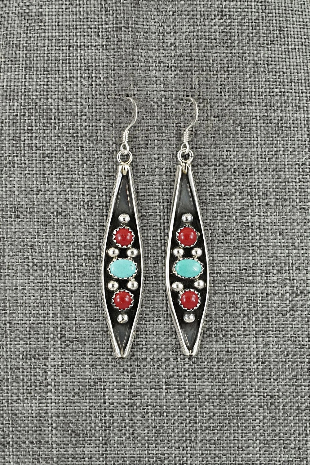 Turquoise, Coral & Sterling Silver Earrings - Paul Largo