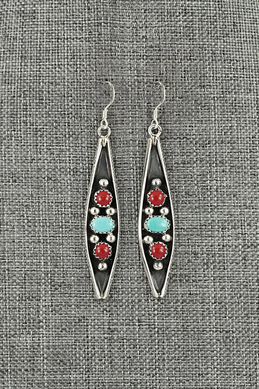 Turquoise, Coral & Sterling Silver Earrings - Paul Largo