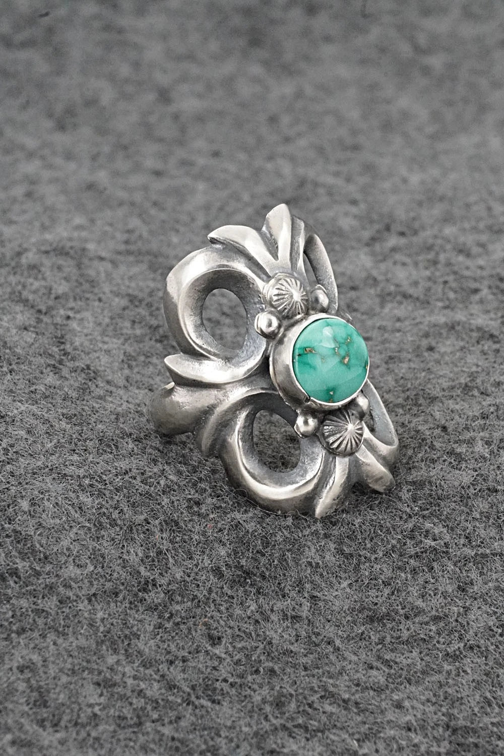 Turquoise & Sterling Silver Ring - Harrison Bitsue - Size 9