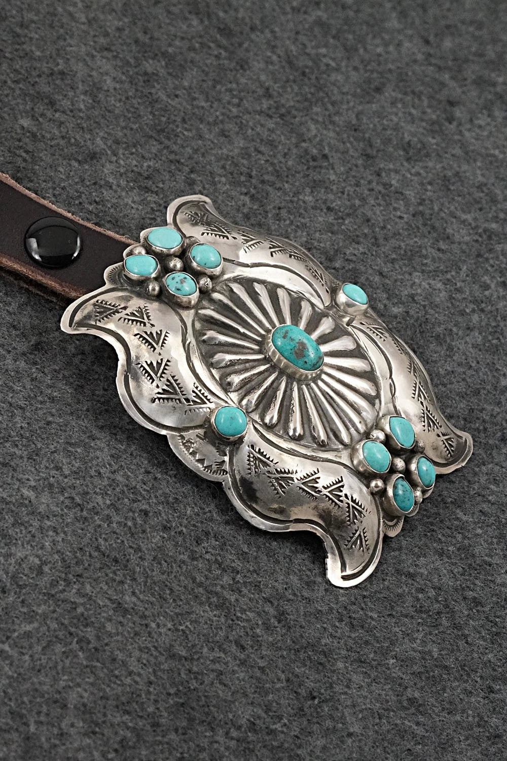 Turquoise, Sterling Silver & Leather Concho Belt - Marilyn Ramone