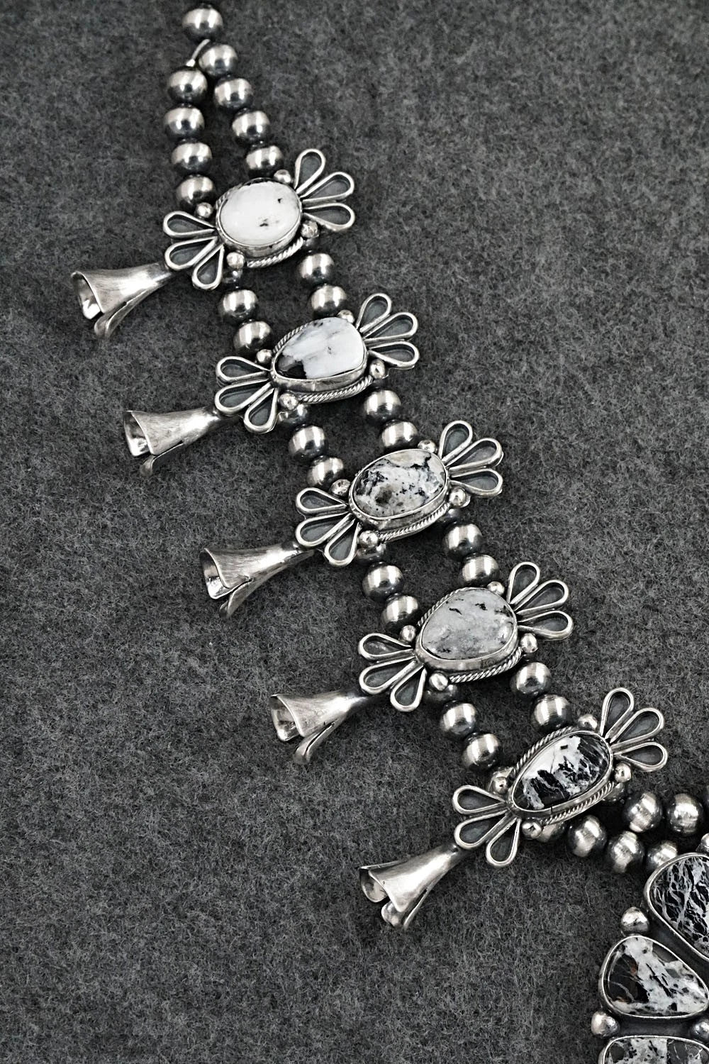 White Buffalo & Sterling Silver Squash Blossom Set - Darrin Livingston