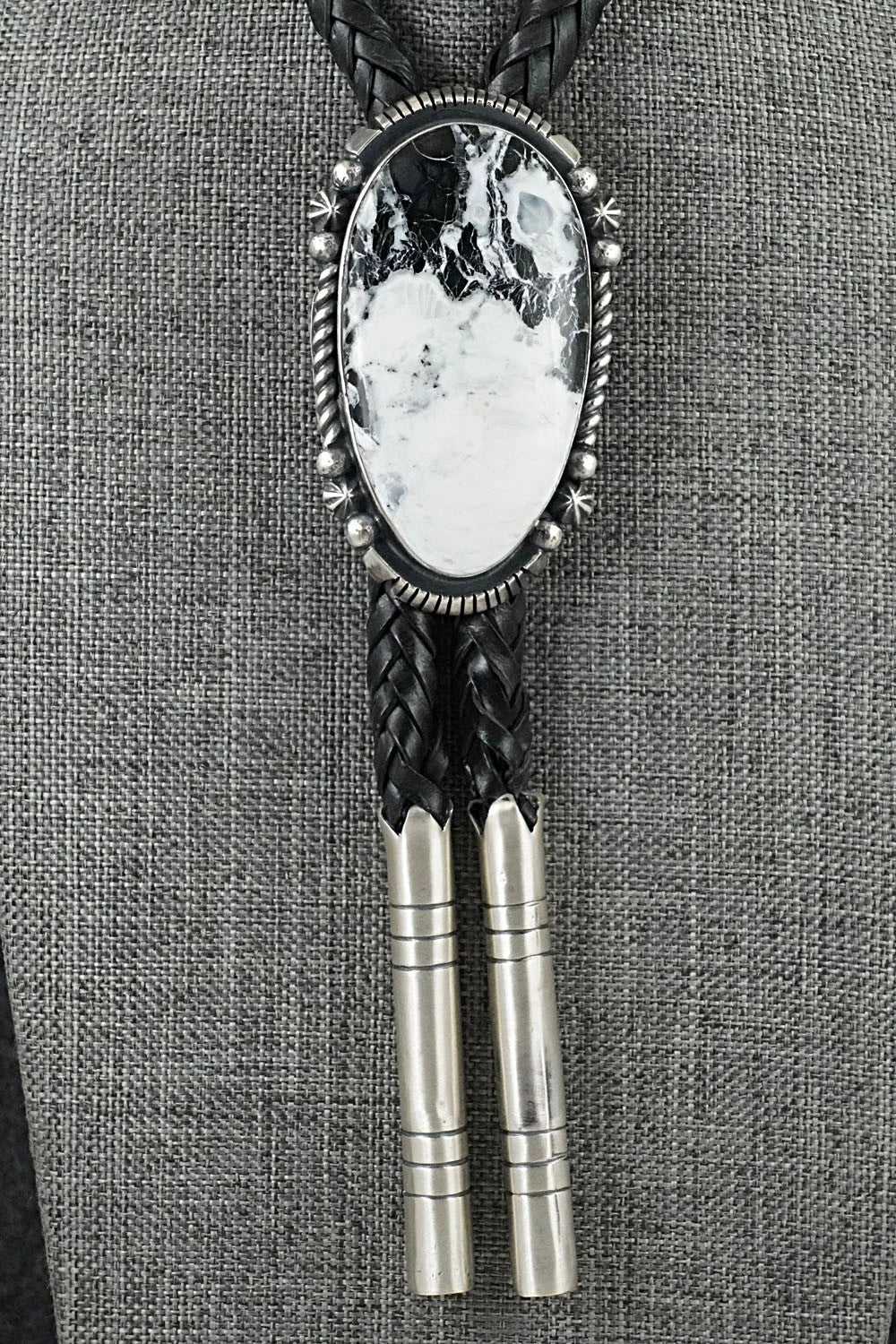White Buffalo & Sterling Silver Bolo Tie - Bob Becenti