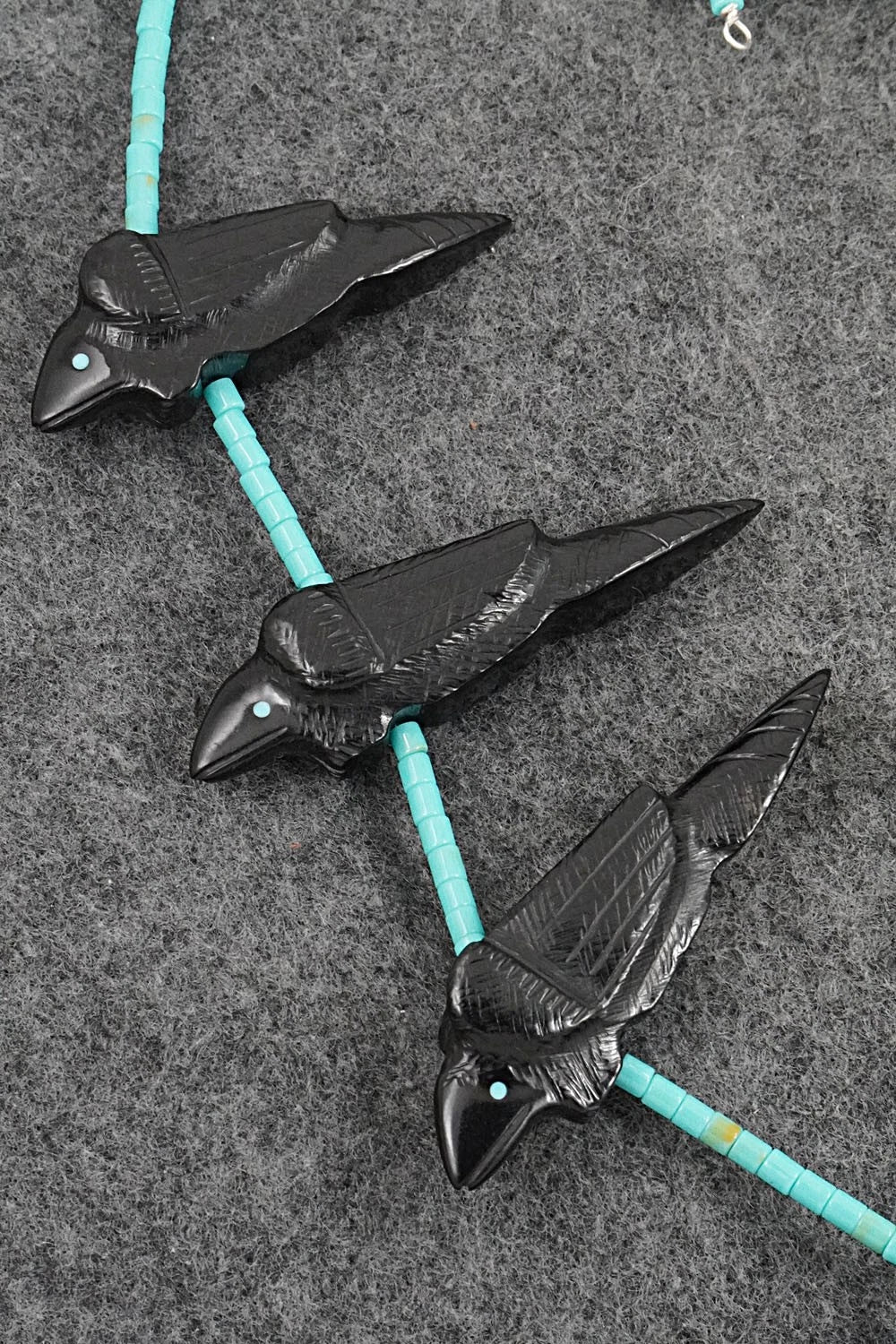 Turquoise, Jet Zuni Fetish & Sterling Silver Necklace Set - Herbert Halate