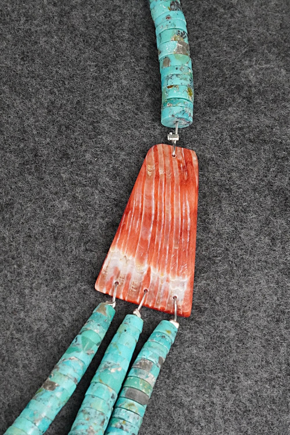 Turquoise, Spiny Oyster and Sterling Silver Necklace - Lupe Lovato