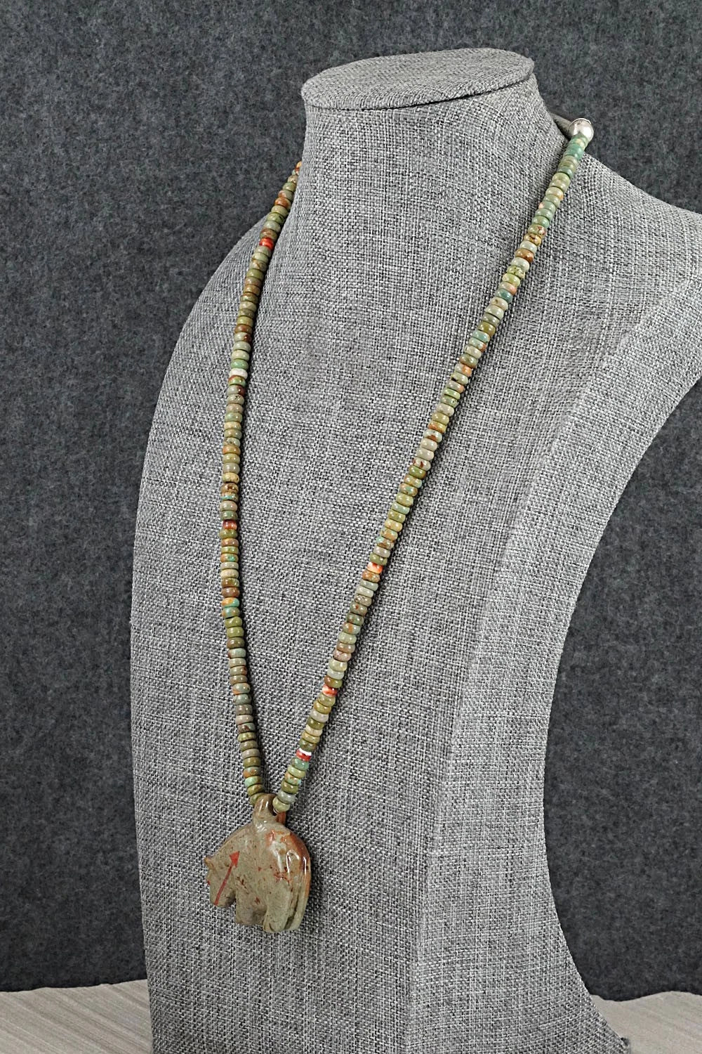 Turquoise & Sterling Silver Bear Zuni Fetish Necklace - Andres Quandelacy