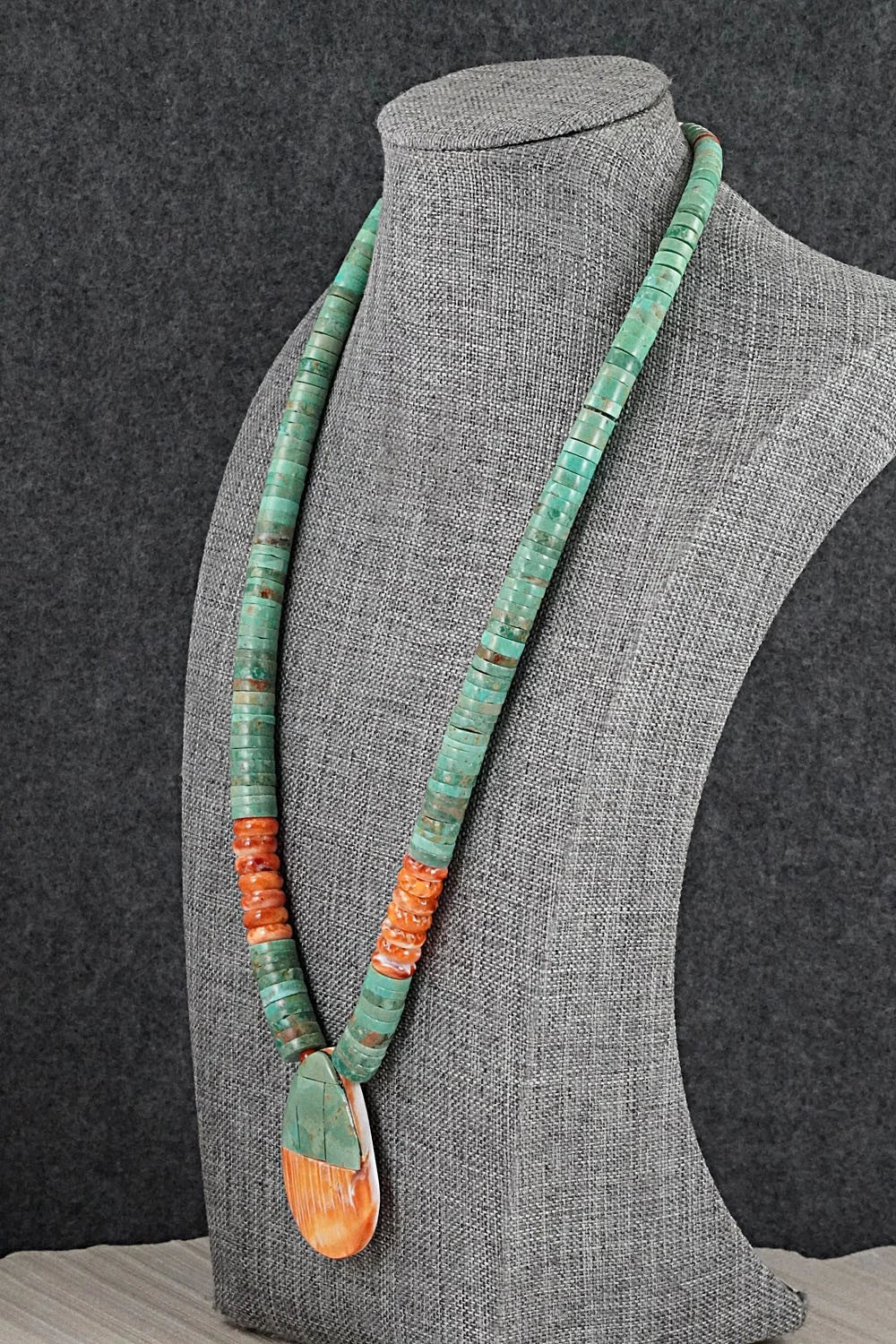 Turquoise, Spiny Oyster and Sterling Silver Necklace - Lupe Lovato