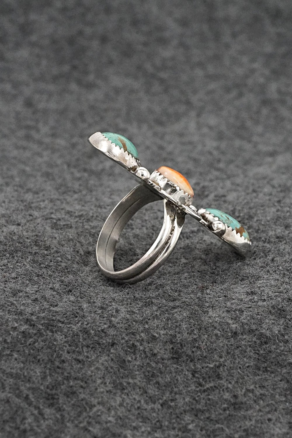 Turquoise, Spiny Oyster & Sterling Silver Ring - Priscilla Reeder - Size 8.5