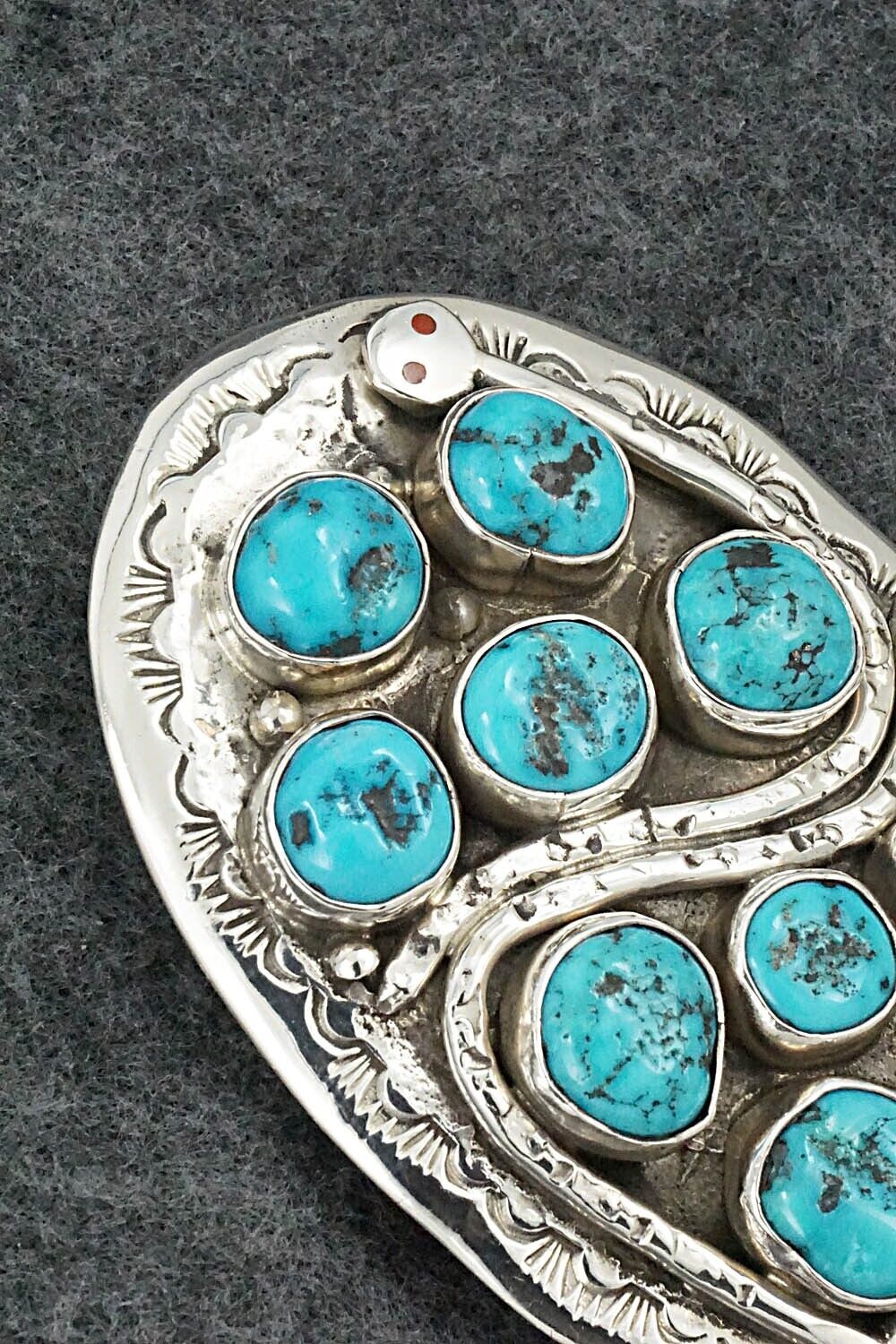 Turquoise & Sterling Silver Bolo Tie & Belt Buckle Set - Jude Candelaria