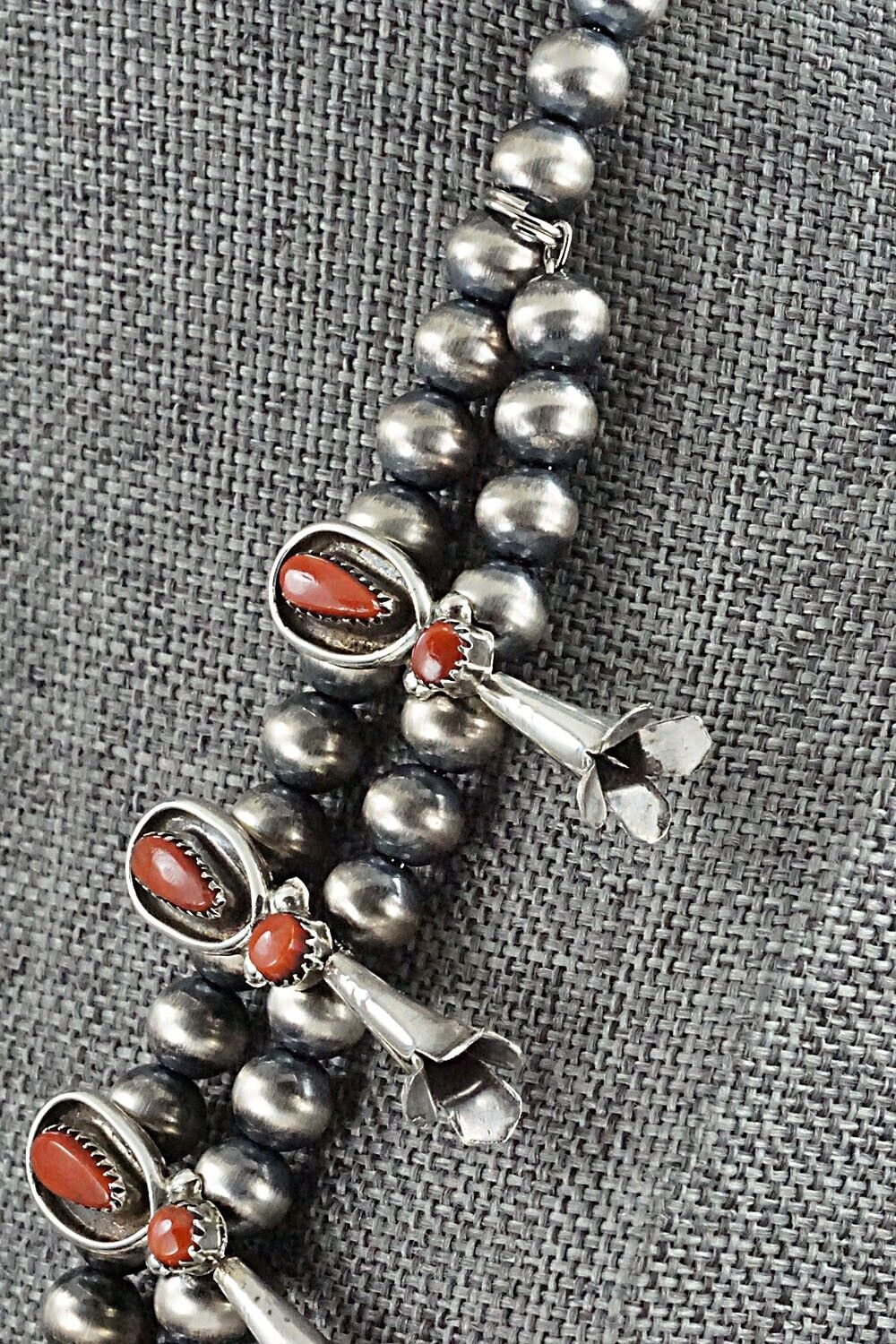Coral & Sterling Silver Squash Blossom and Earrings Set - Vie Bobelu