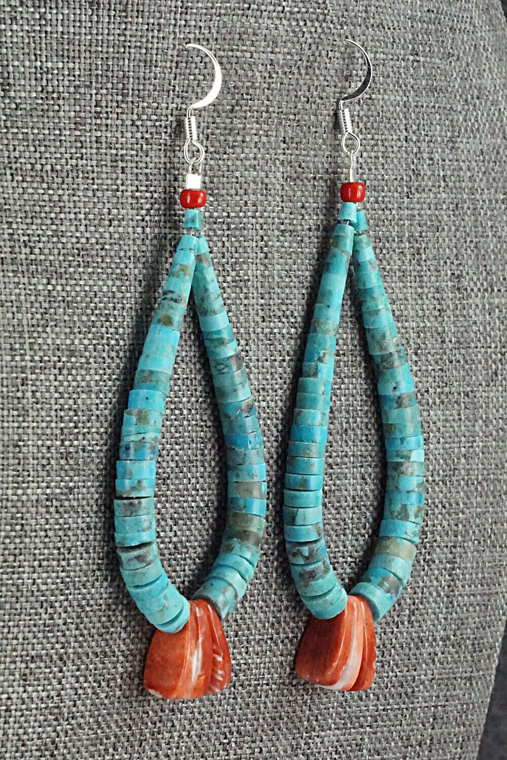 Turquoise, Spiny Oyster & Sterling Silver Earrings - Lupe Lovato