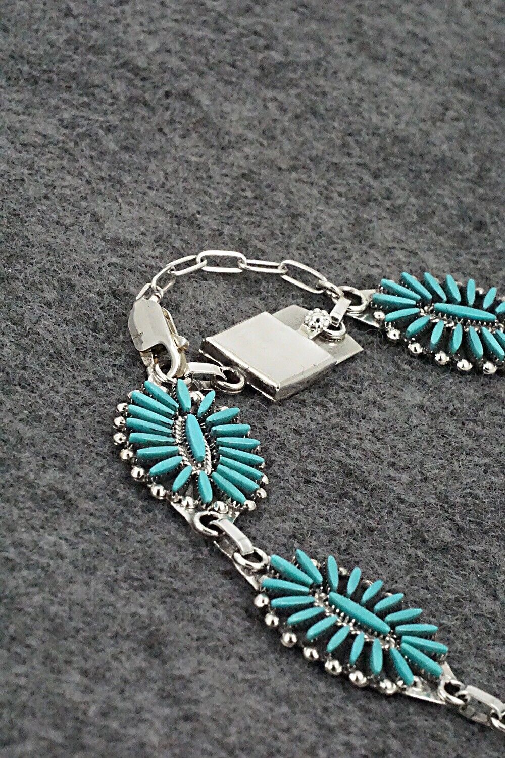 Turquoise & Sterling Silver Link Bracelet - Fritzon Owaleon