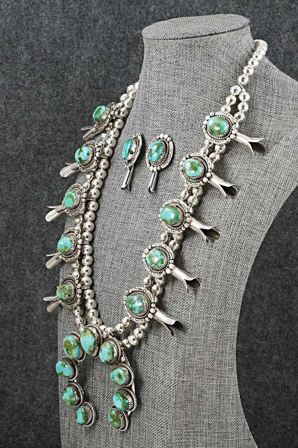 Turquoise & Sterling Silver Squash Blossom Set - Phil Nez