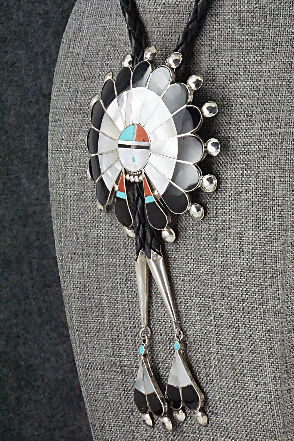 Multi-Stone & Sterling Silver Inlay Bolo Tie - Pauline Lonjose