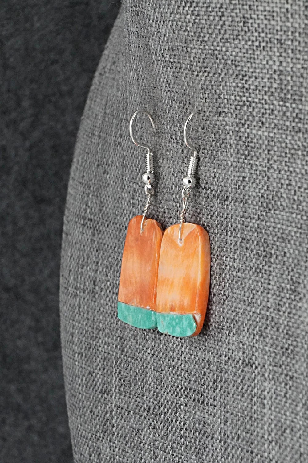 Spiny Oyster, Turquoise & Sterling Silver Earrings - Louise Pete
