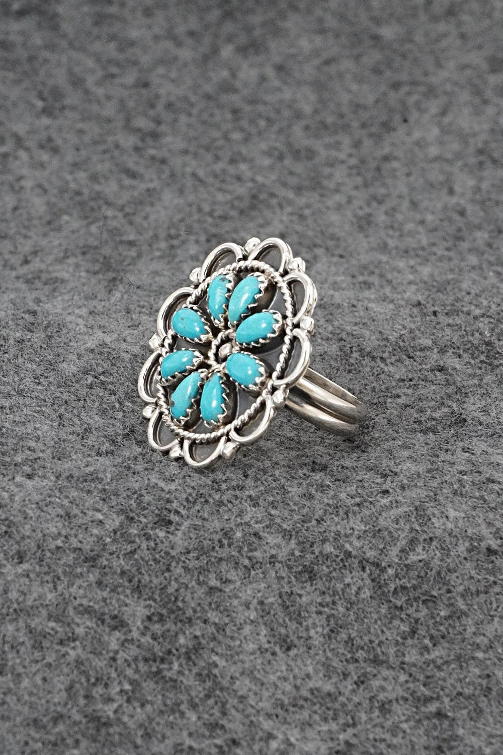 Turquoise & Sterling Silver Ring - Gerald Mitchell - Size Adjustable