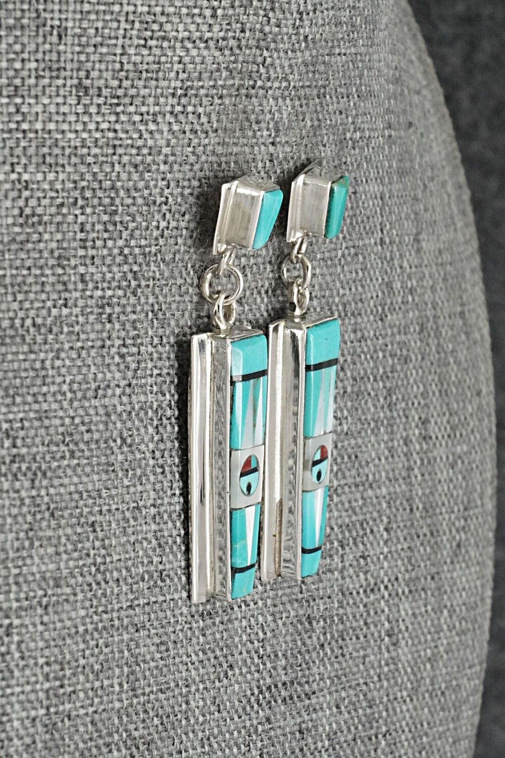 Multi Stone Inlay & Sterling Silver Earrings - Roland Edaakie