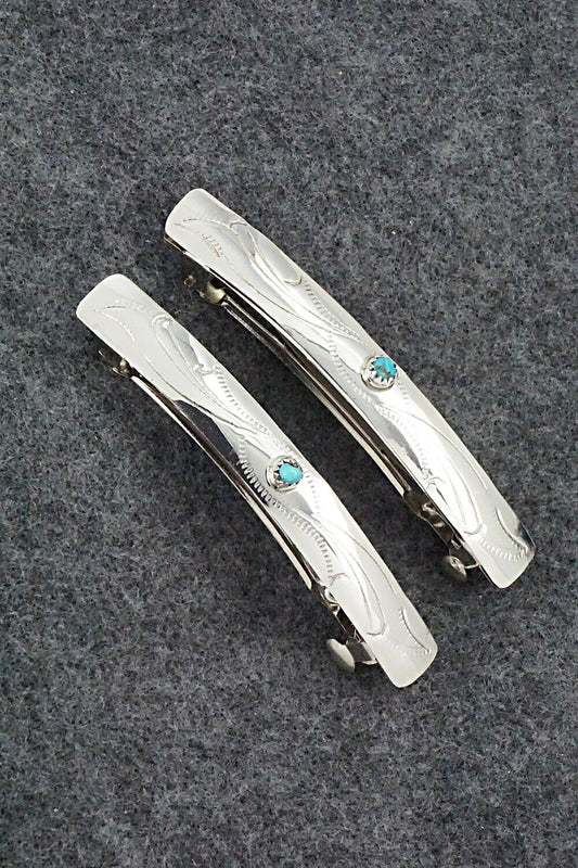 Turquoise & Sterling Silver Hair Barrettes - Randall Dalgai