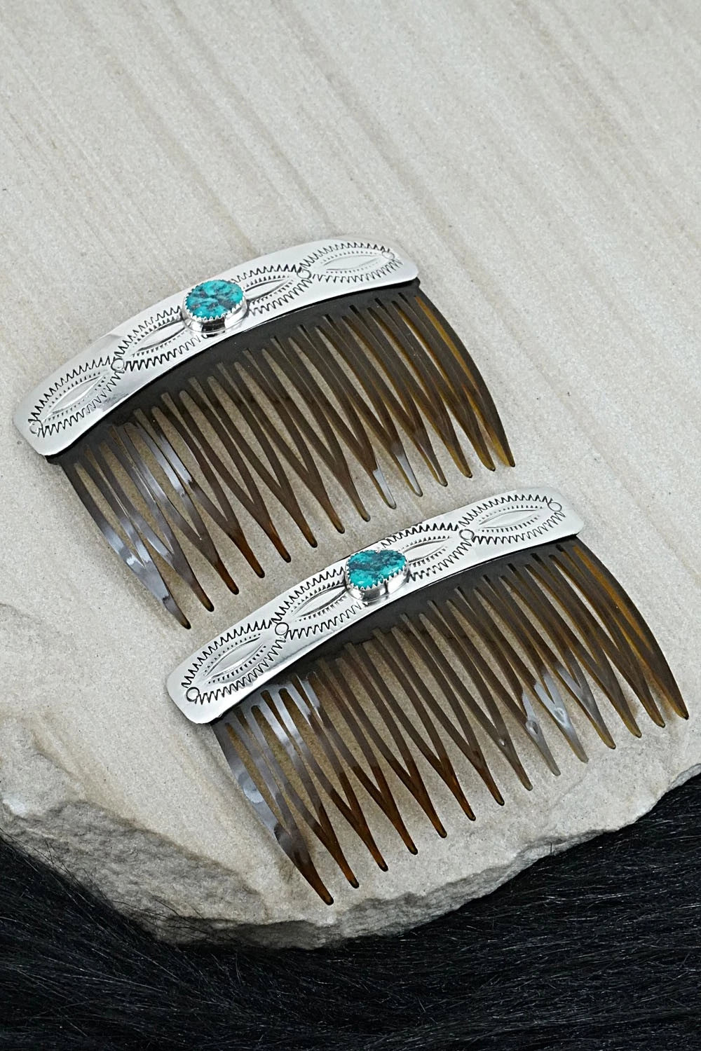 Turquoise & Sterling Silver Hair Combs - Jolene Begay