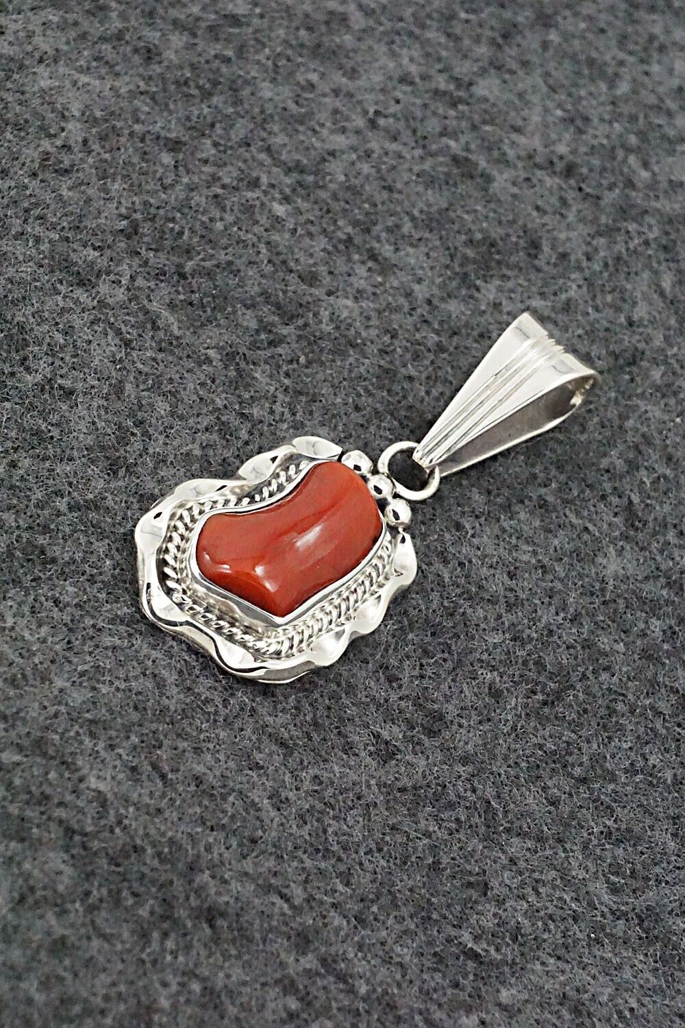 Coral & Sterling Silver Pendant - Samuel Yellowhair
