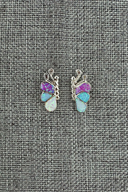 Opalite & Sterling Silver Inlay Earrings - Vincent Hooee