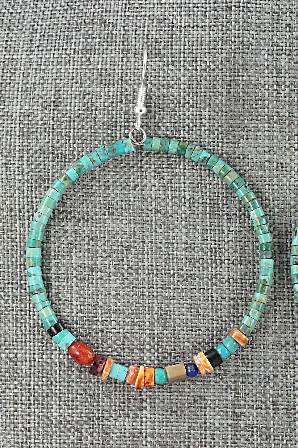 Multi Stone & Sterling Silver Hoop Earrings - Helen Tsosie