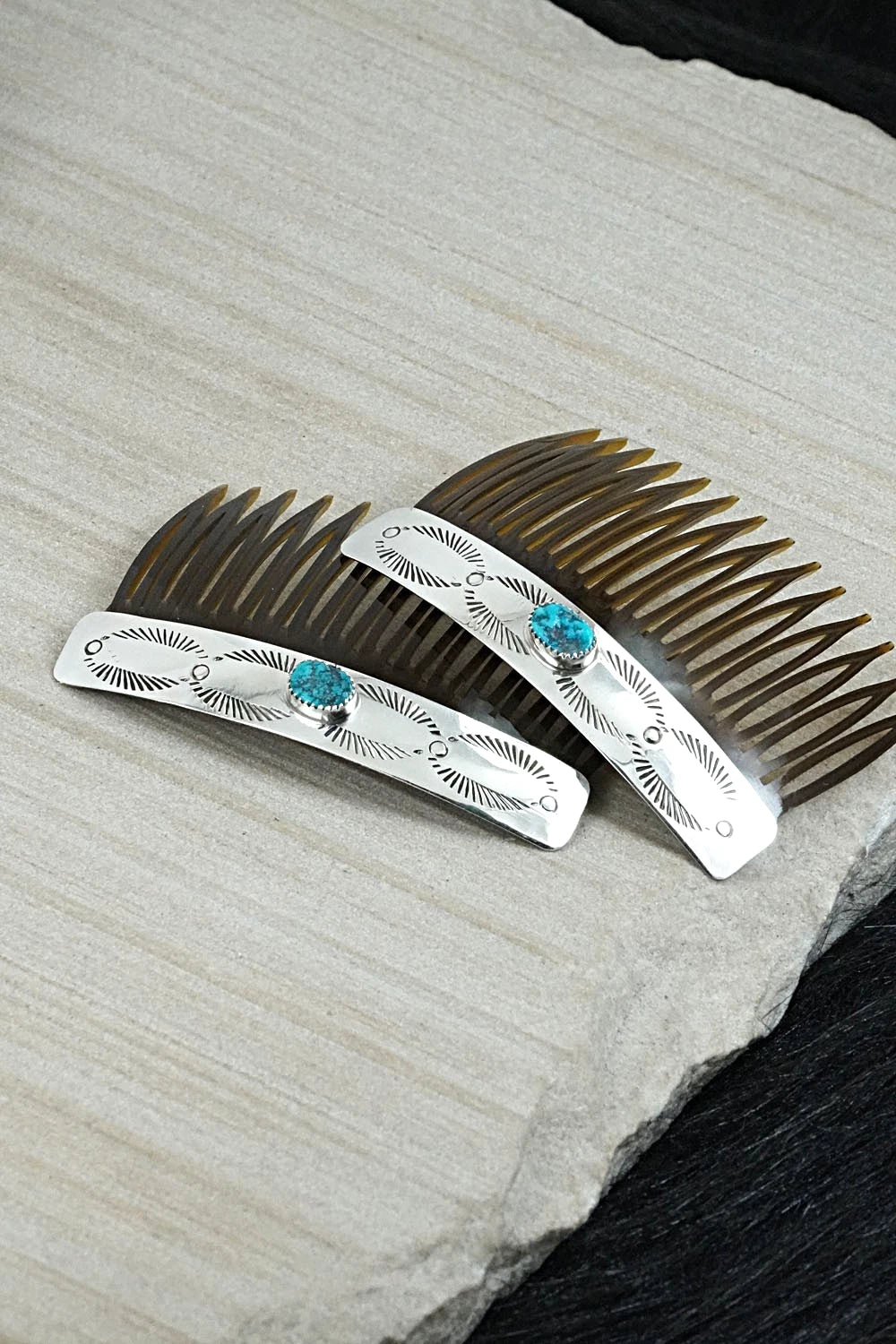 Turquoise & Sterling Silver Hair Combs - Jolene Begay
