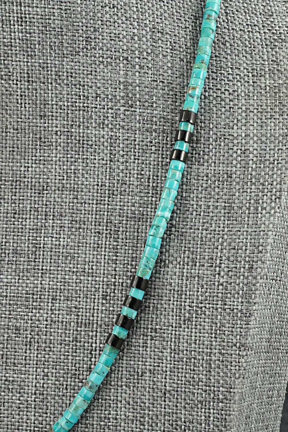 Turquoise, Onyx & Sterling Silver Necklace 19" - Helen Tsosie