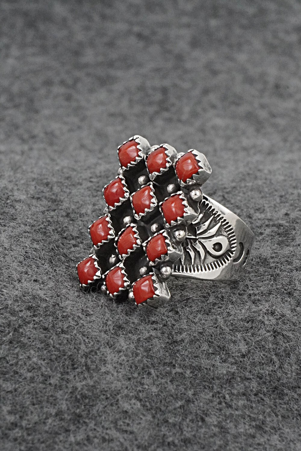 Coral & Sterling Silver Ring - Verley Betone - Size 6.5
