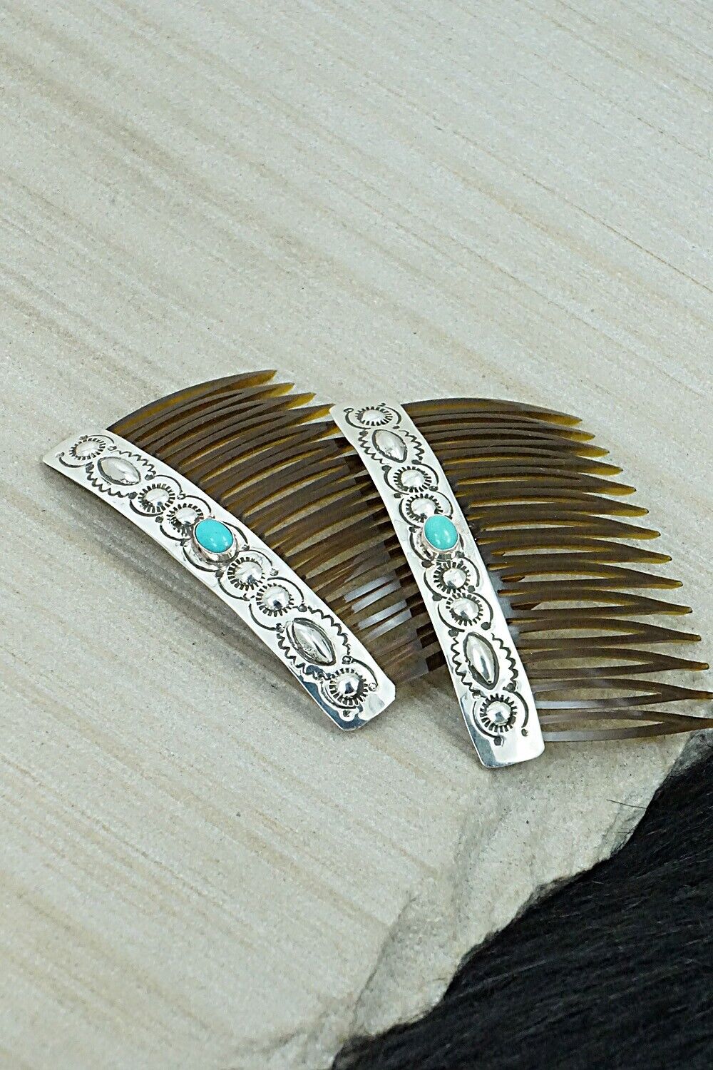 Turquoise & Sterling Silver Hair Combs - Jennie Blackgoat