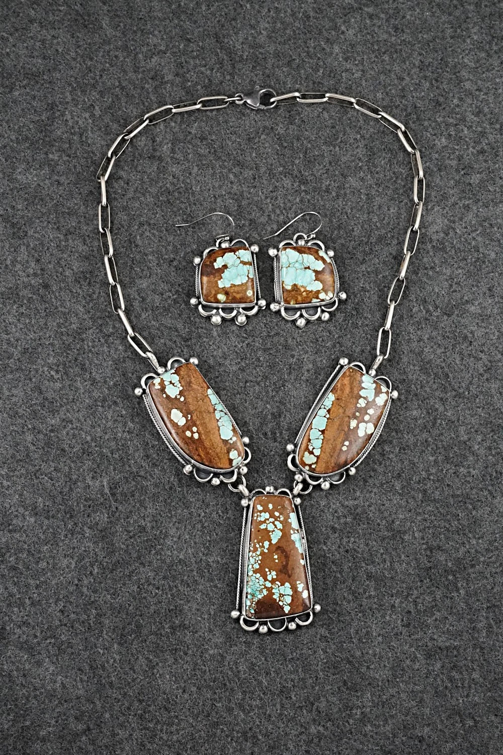Turquoise & Sterling Silver Necklace and Earrings Set - Bobby Johnson