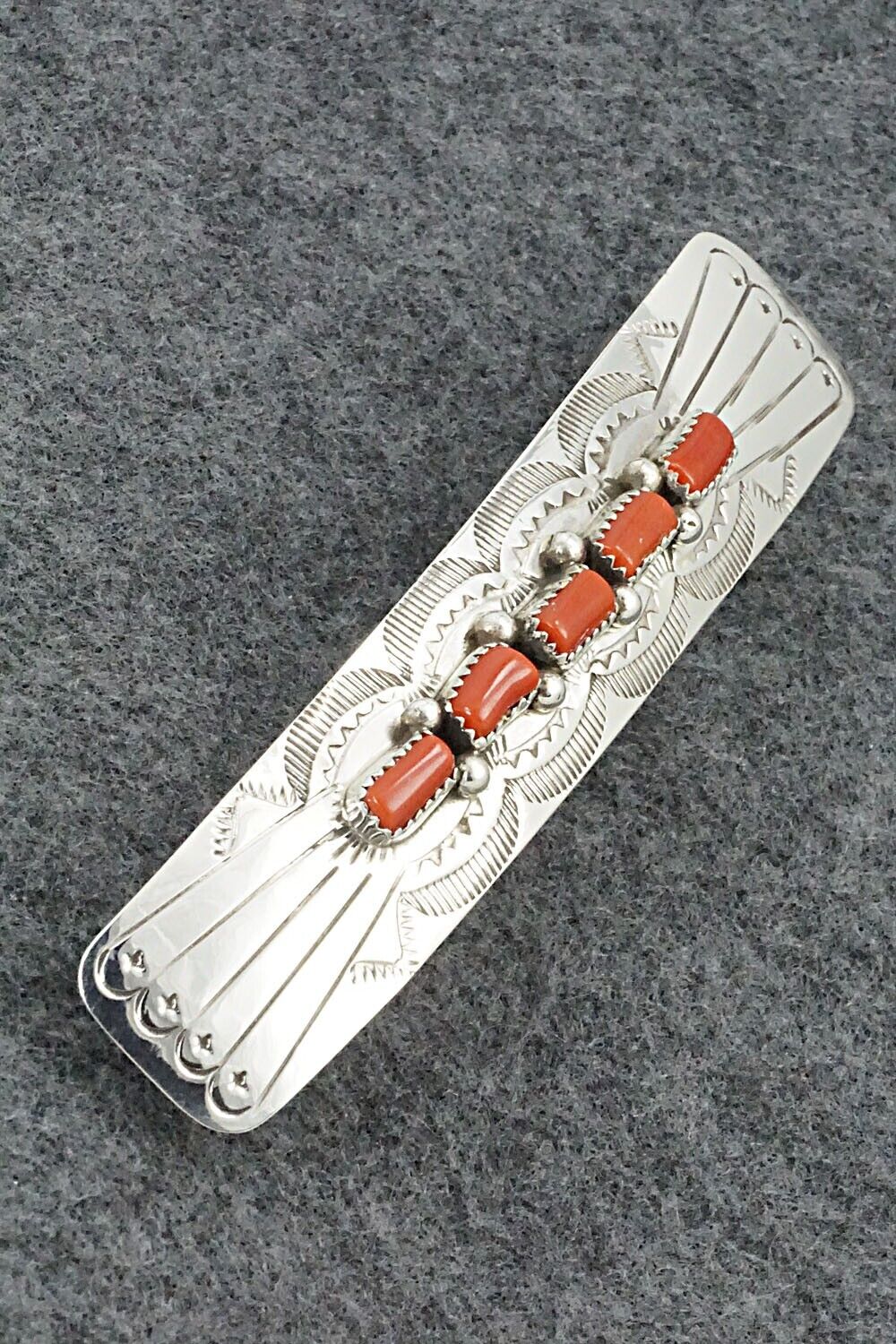 Coral & Sterling Silver Hair Barrette - Jolene Begay