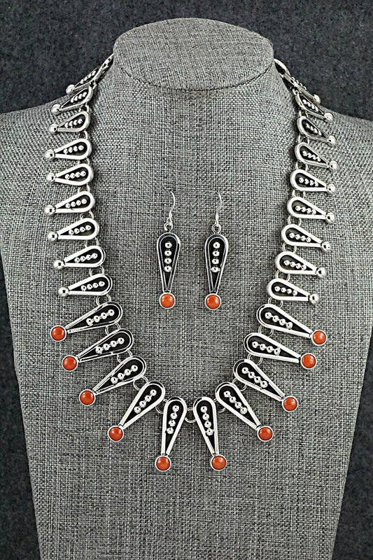 Coral & Sterling Silver Necklace & Earrings Set - Jonathan Nez