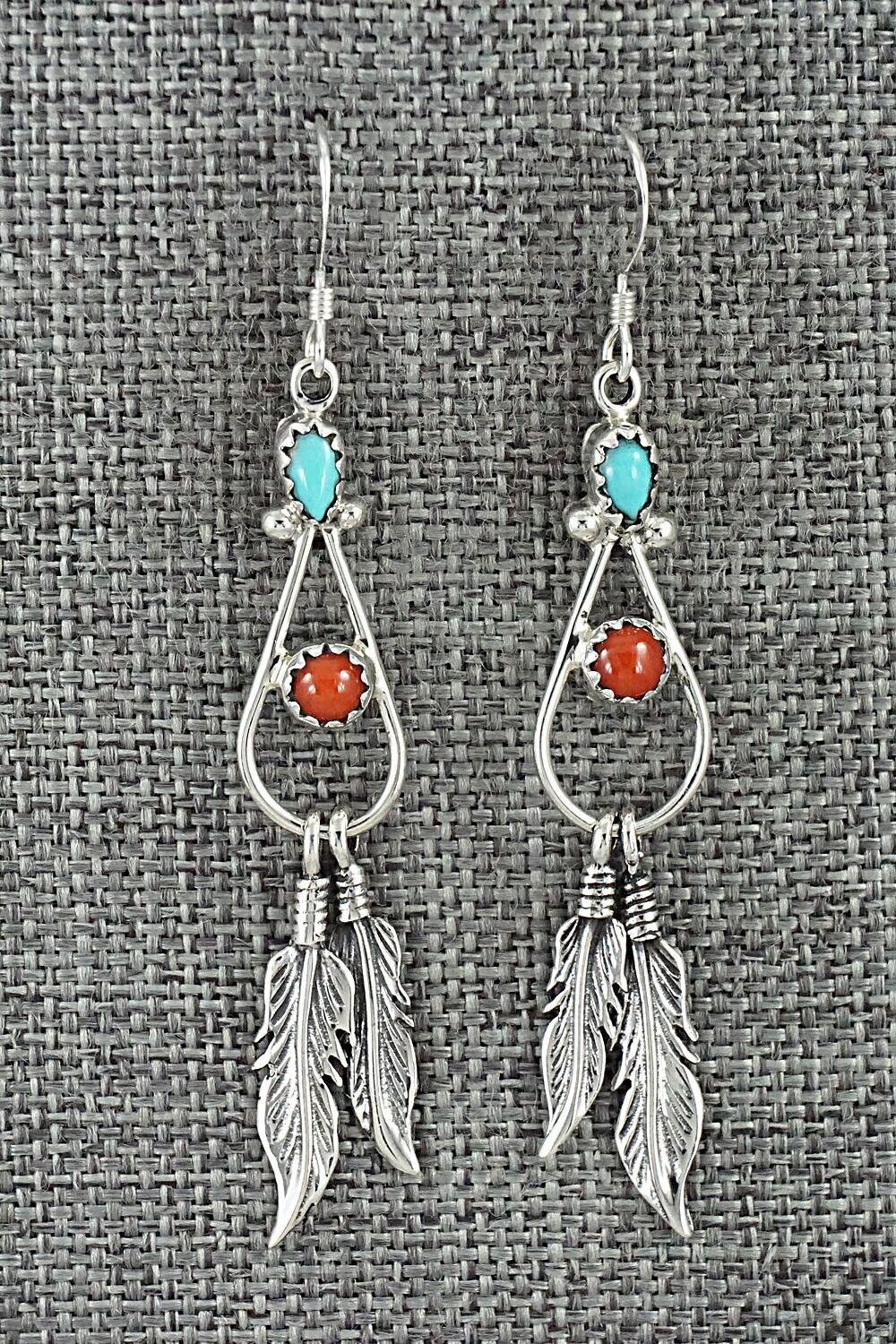 Turquoise, Coral & Sterling Silver Earrings - Annie Spencer