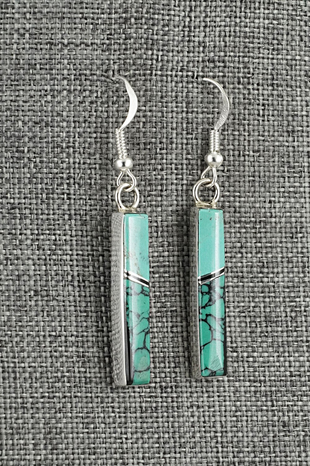 Turquoise, Onyx & Sterling Silver Earrings - Marilyn Yazzie