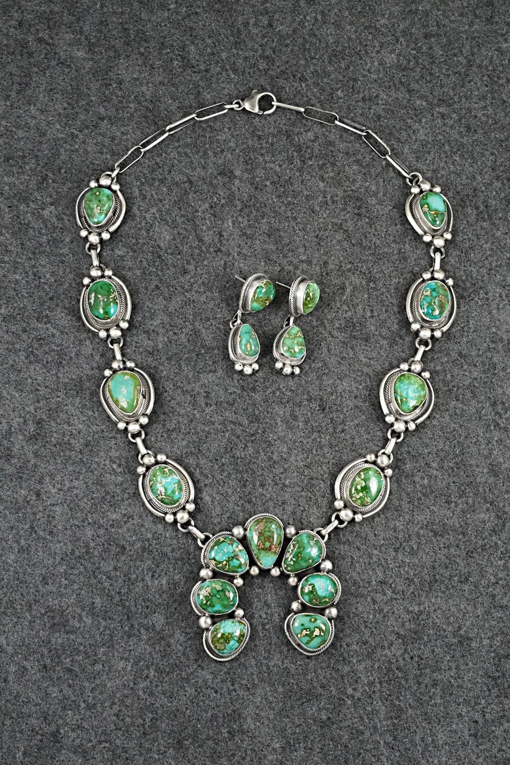 Turquoise & Sterling Silver Necklace and Earrings Set - Paul Livingston
