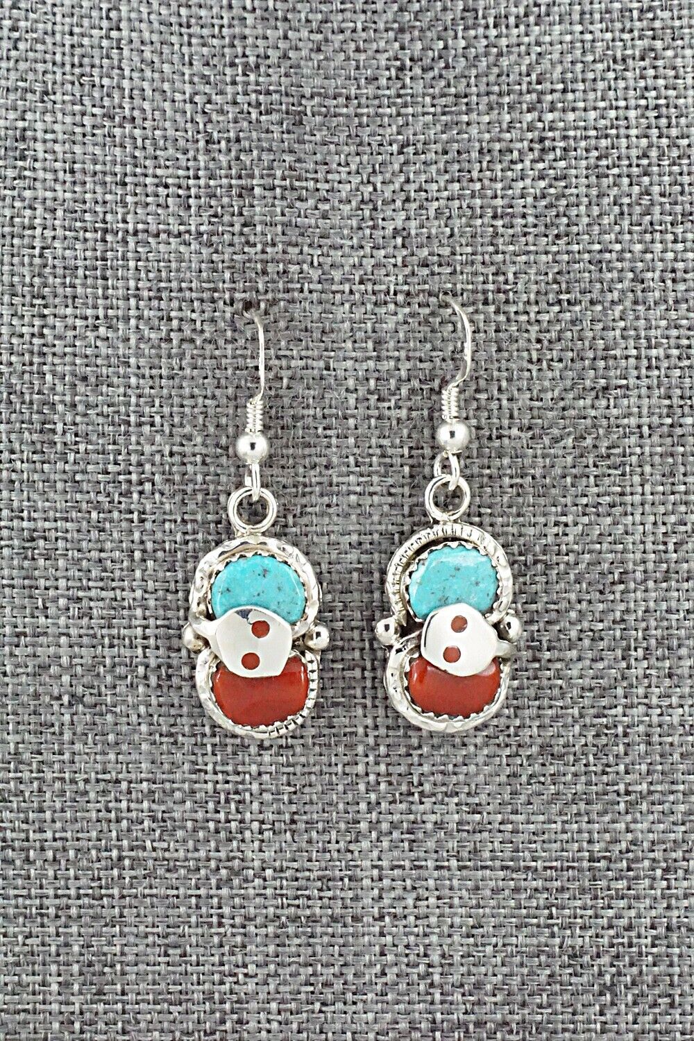 Turquoise, Coral & Sterling Silver Earrings - Joy Calavaza