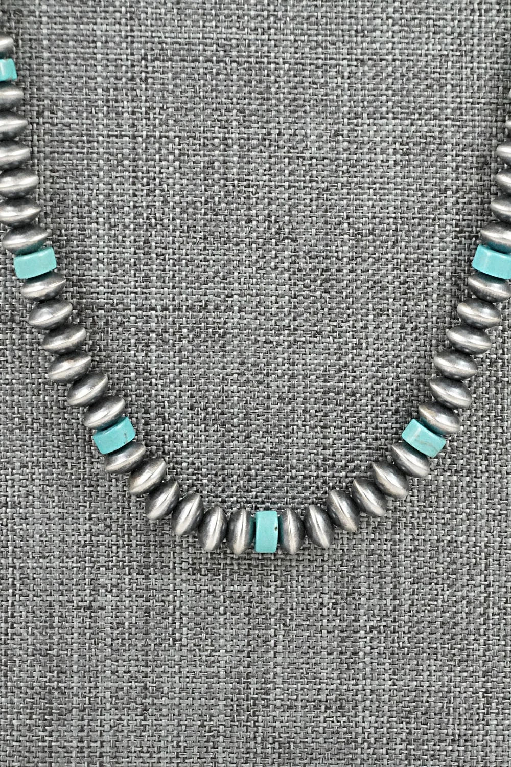 Turquoise & Sterling Silver Navajo Pearl Necklace 24" - Crystal Haley