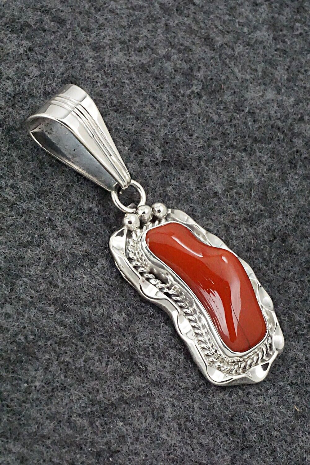 Coral & Sterling Silver Pendant - Samuel Yellowhair