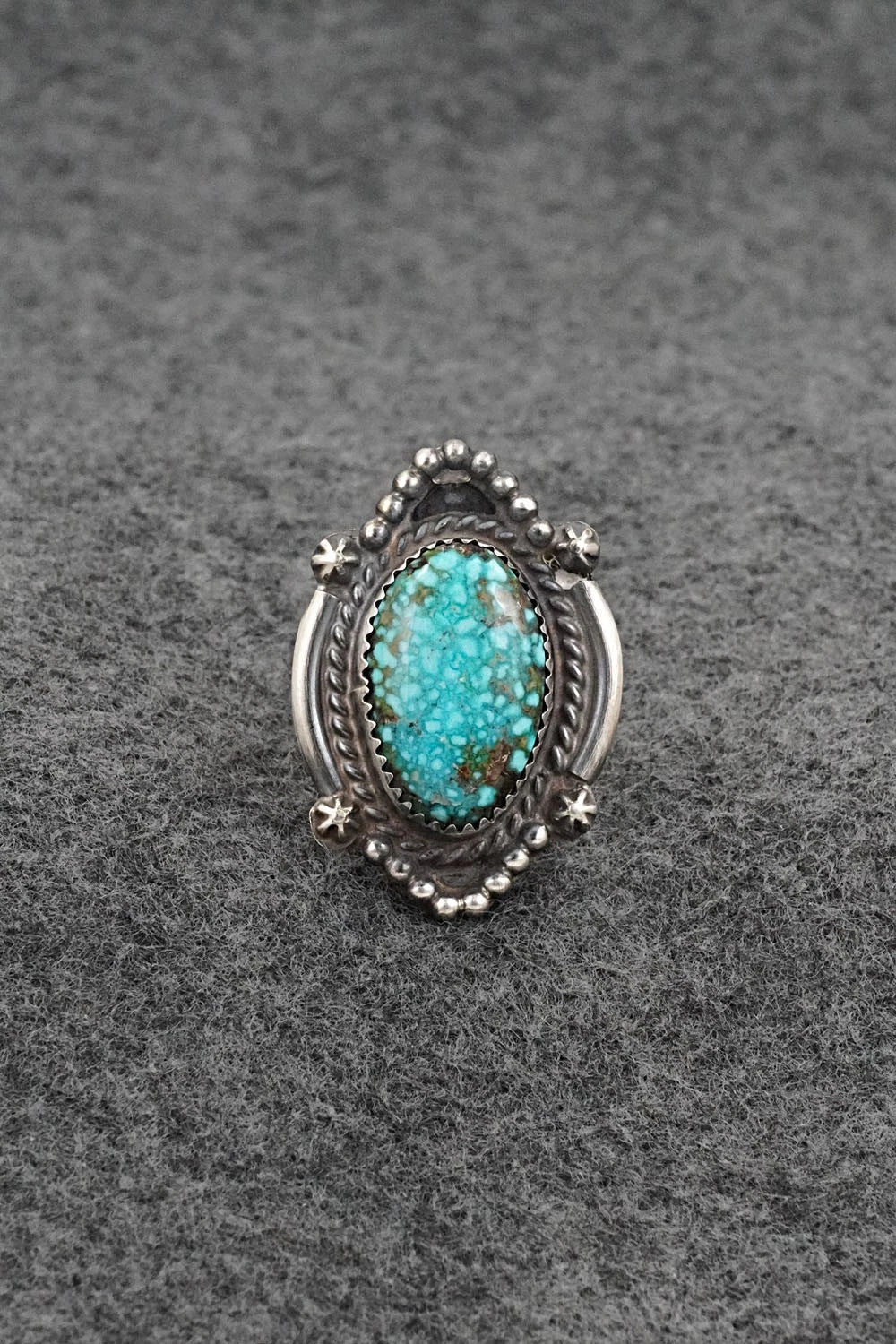 Turquoise & Sterling Silver Ring - Leslie Nez - Size 8