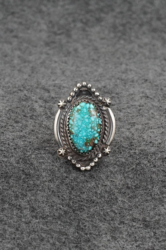 Turquoise & Sterling Silver Ring - Leslie Nez - Size 8