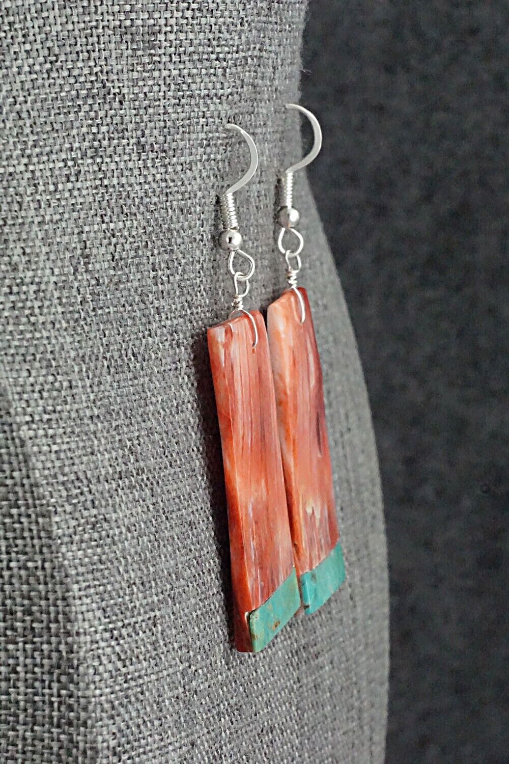 Spiny Oyster, Turquoise & Sterling Silver Earrings - Louise Pete