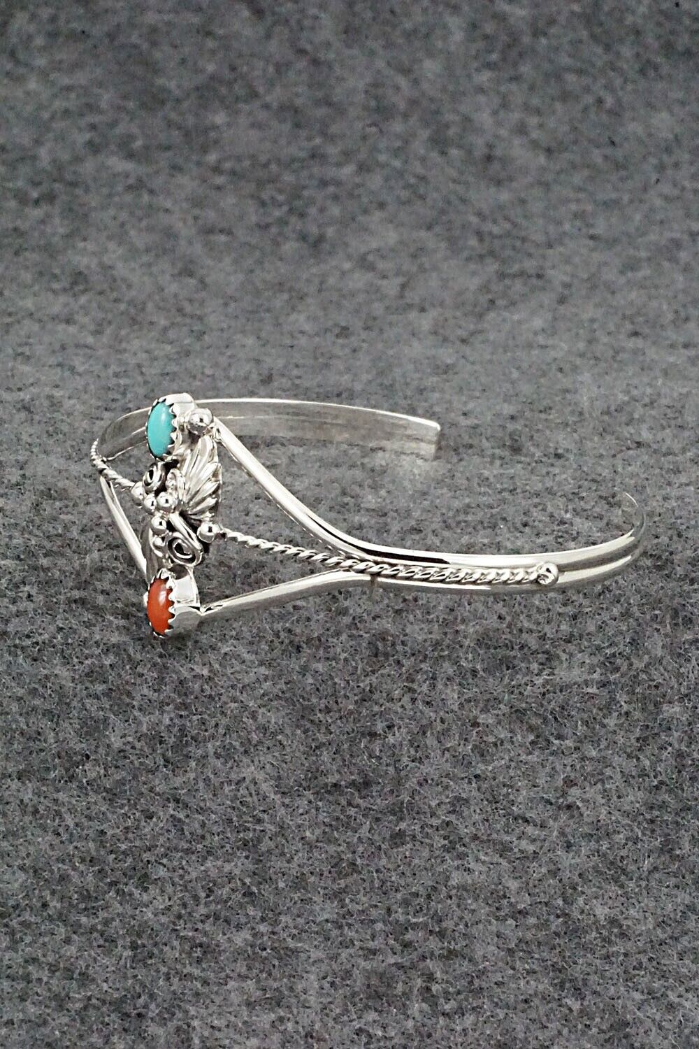 Turquoise, Coral & Sterling Silver Bracelet - William Begay