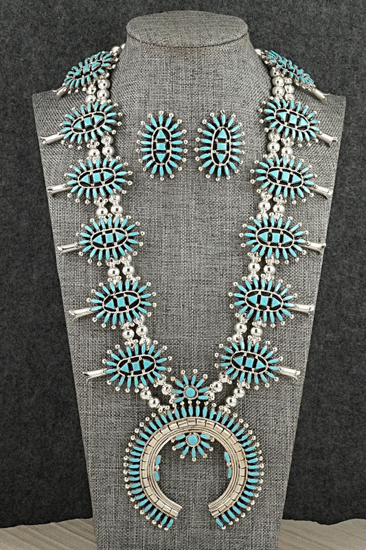 Turquoise & Sterling Silver Squash Blossom Set - Evonne Hustito