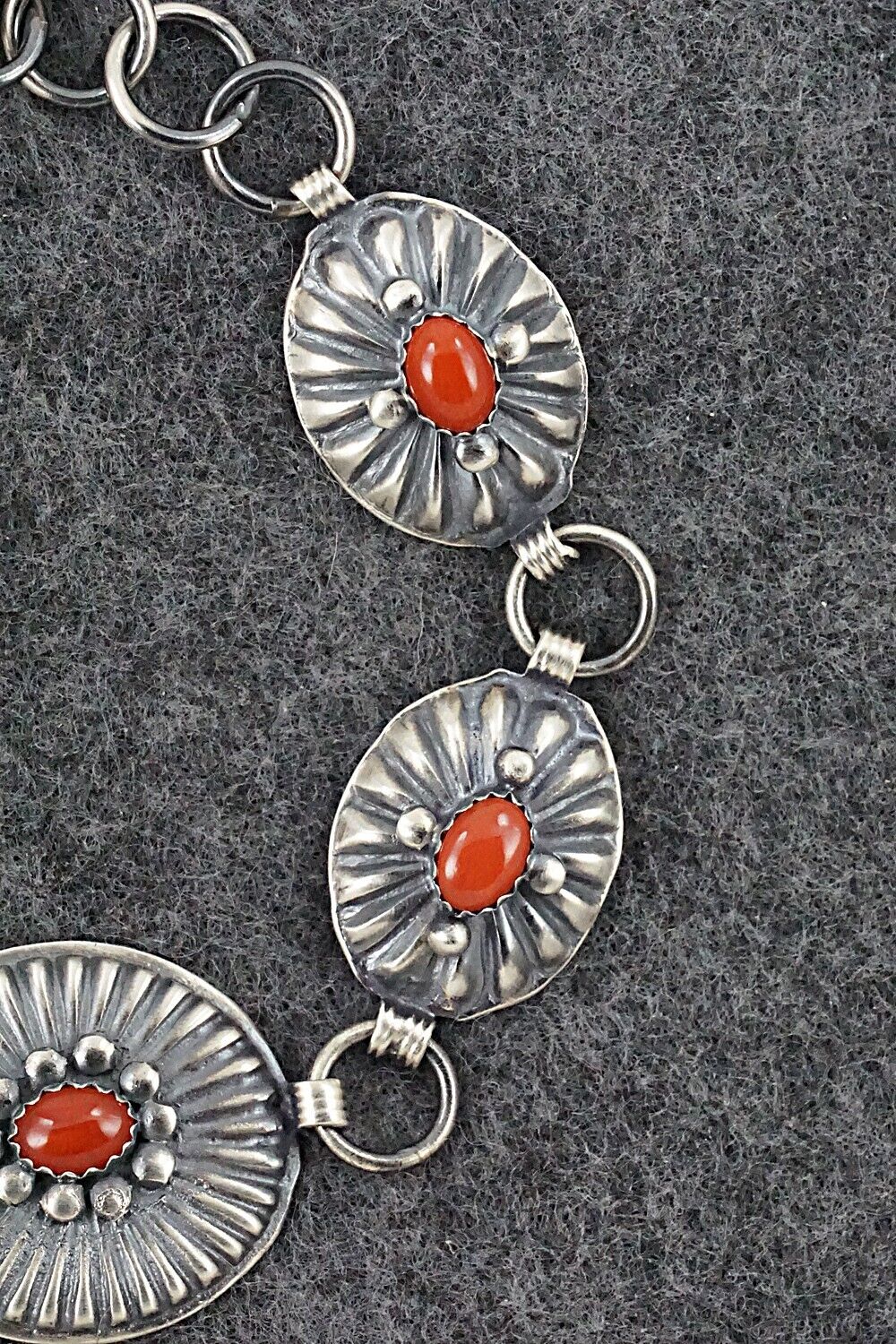 Coral and Sterling Silver Link Bracelet - Andrew Gordon