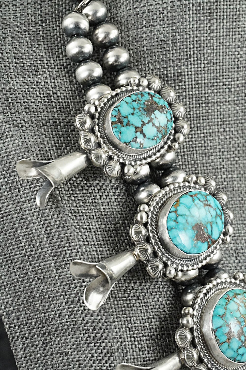 Turquoise & Sterling Silver Squash Blossom Necklace - Tom Lewis