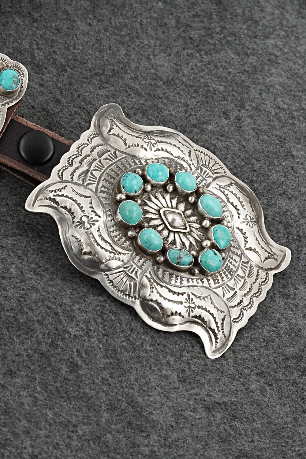 Turquoise, Sterling Silver & Leather Concho Belt - Dan Morgan