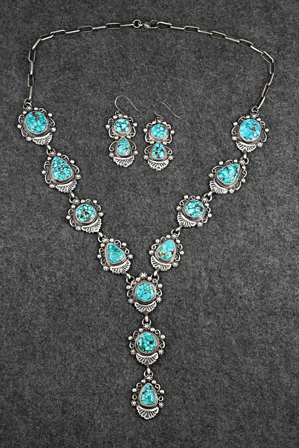 Turquoise & Sterling Silver Necklace and Earrings Set - Kathleen Livingston