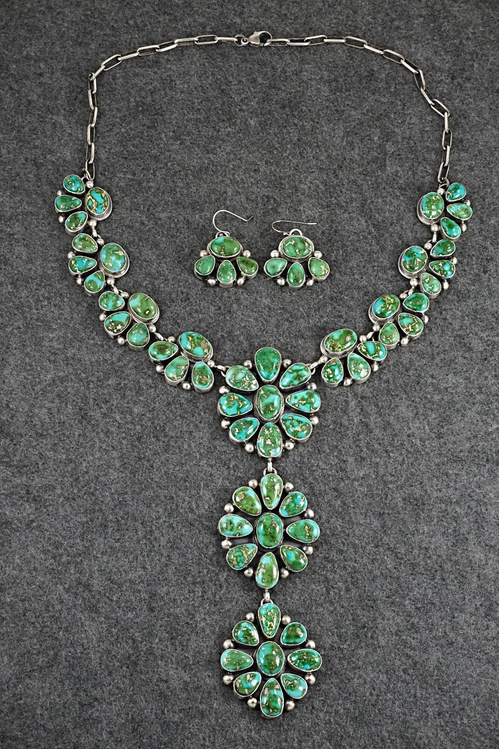 Turquoise & Sterling Silver Necklace and Earrings Set - Kathleen Livingston