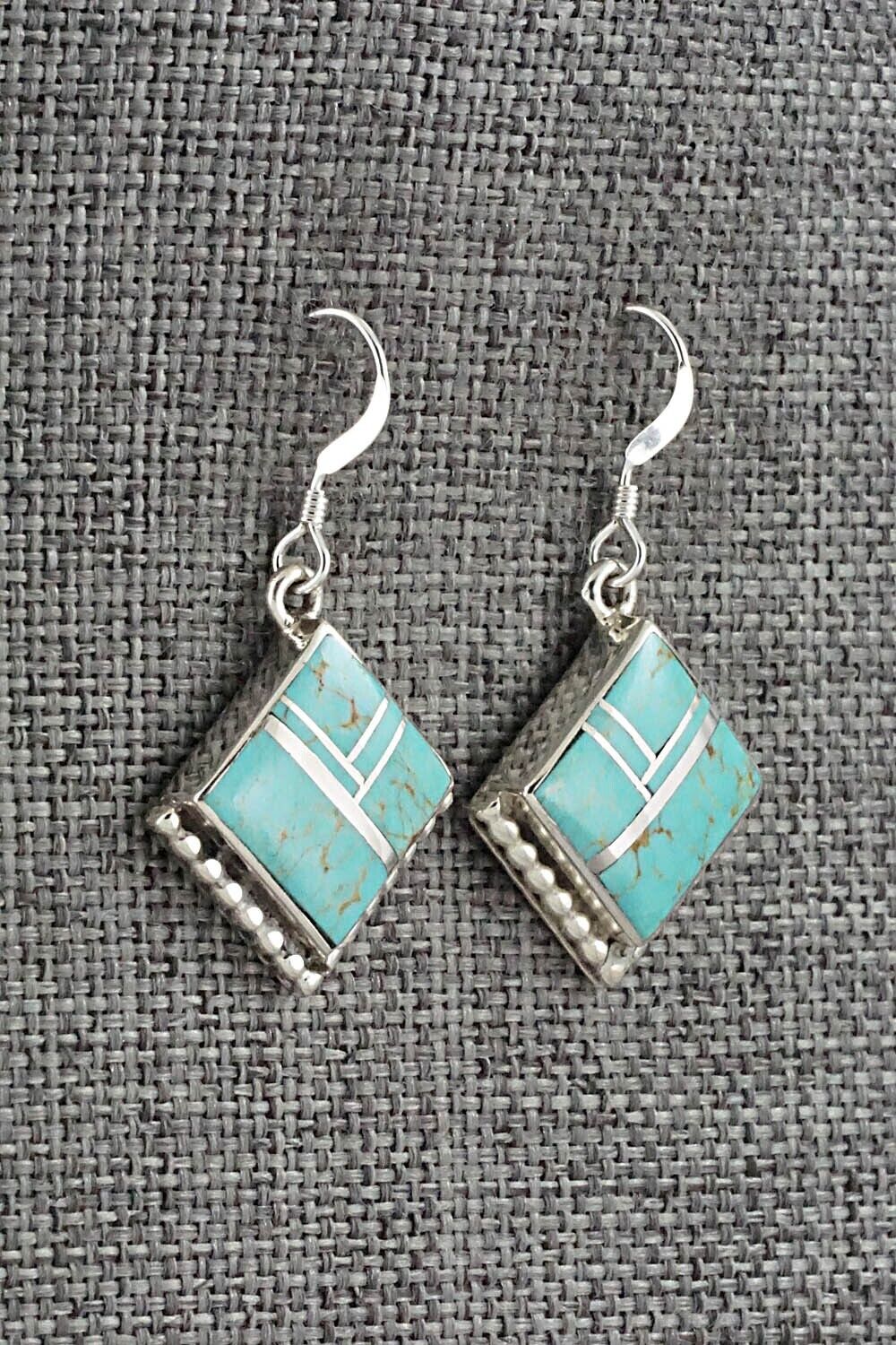 Turquoise & Sterling Silver Inlay Earrings - James Manygoats